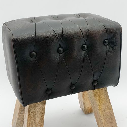 Chic 50CM Leather Footstool with Elegant Button Detailing - Versatile Comfort