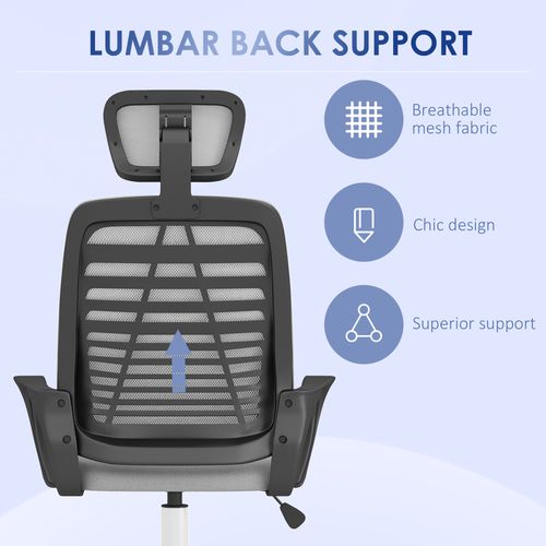Vinsetto Ergonomic Mesh Office Chair with Adjustable Headrest - Grey Comfort