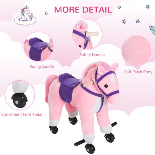 Plush Wheeled Rocking Horse Ride-On Toy with Sounds for Active Young Riders