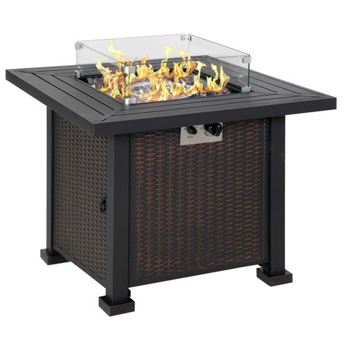 Outdoor Propane Gas Fire Pit Table Wind Screen & Glass Beads, Black Outsunny