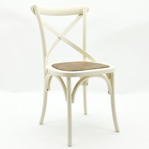 Elegant White French Cross Back Chair - Stackable & Easy to Clean!