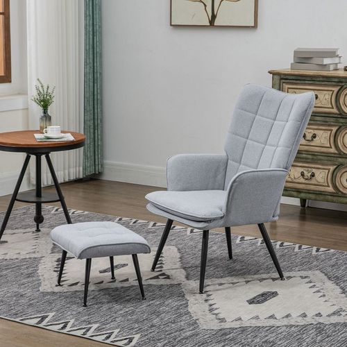 Modern HOMCOM Armchair & Footstool Set - Luxe Comfort in Light Grey