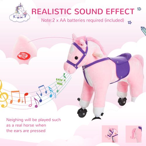 Plush Wheeled Rocking Horse Ride-On Toy with Sounds for Active Young Riders