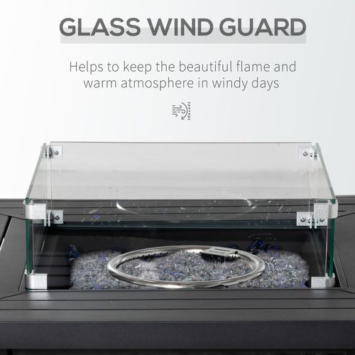 Outdoor Propane Gas Fire Pit Table Wind Screen & Glass Beads, Black Outsunny