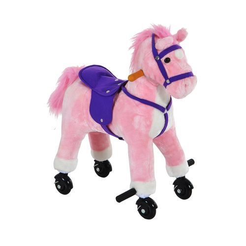 Plush Wheeled Rocking Horse Ride-On Toy with Sounds for Active Young Riders