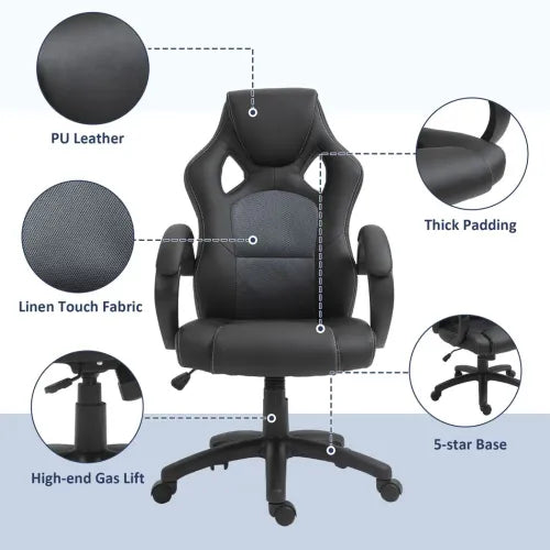 Vinsetto Executive Racing Swivel Chair - Ergonomic PU Leather for Office & Gaming
