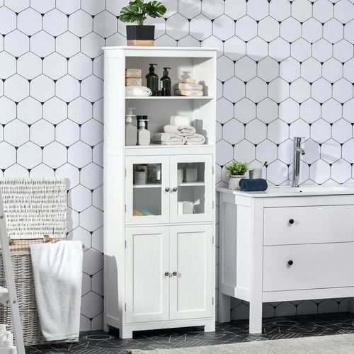 Elegant HOMCOM White Kitchen Pantry Cabinet with Adjustable Shelves & Glass Doors