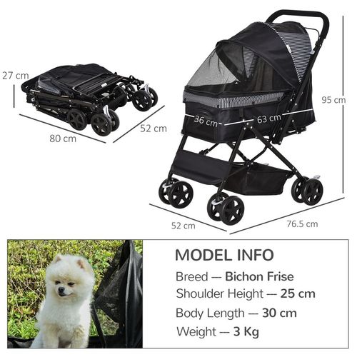 PawHut Foldable Dog Stroller with Reversible Handle - Travel in Style!