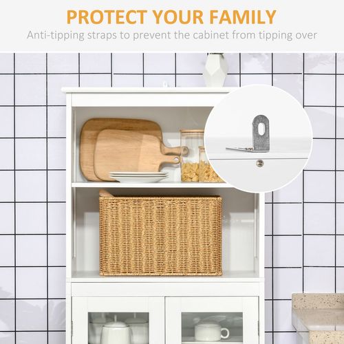Elegant HOMCOM White Kitchen Pantry Cabinet with Adjustable Shelves & Glass Doors