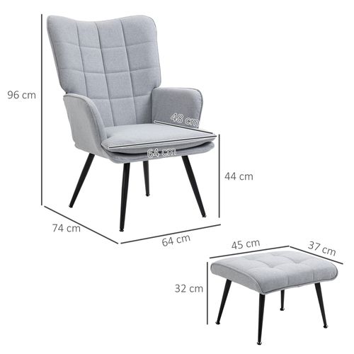 Modern HOMCOM Armchair & Footstool Set - Luxe Comfort in Light Grey
