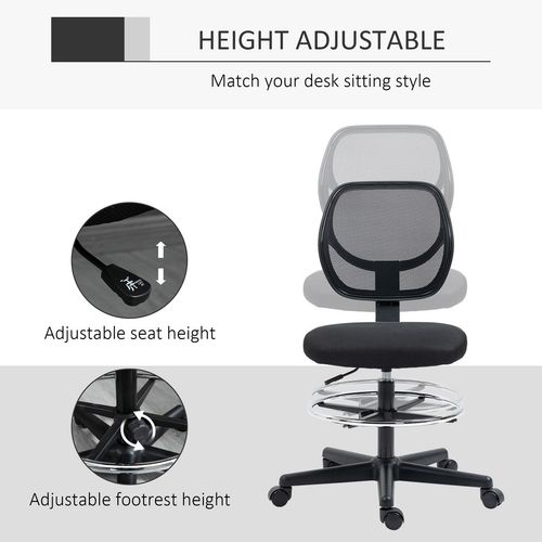 Vinsetto Adjustable Draughtsman Office Chair with Footrest - Black Elegance