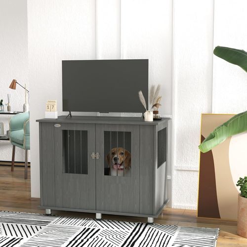 PawHut Dual-Function Dog Crate & Stylish Side Table - Secure & Chic Design
