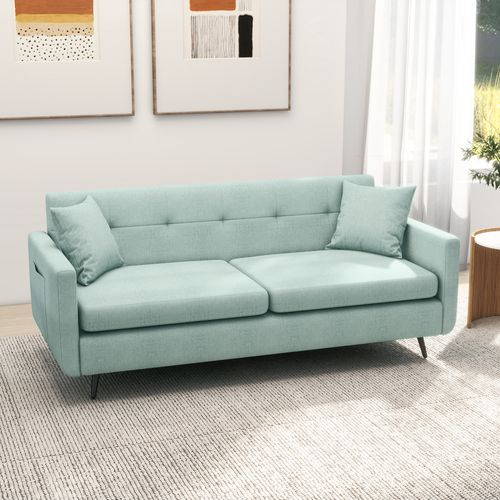 Modern HOMCOM 2-Seater Sofa: Stylish Fabric Couch with Wood Legs & Cushions