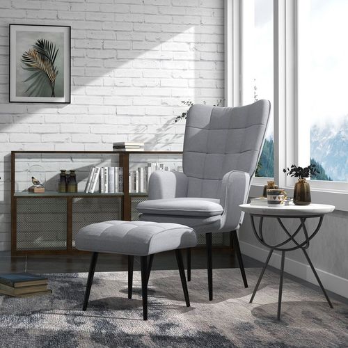 Modern HOMCOM Armchair & Footstool Set - Luxe Comfort in Light Grey