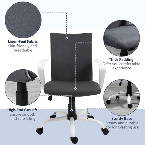 Ergonomic Dark Grey Linen Swivel Desk Chair - Comfort Meets Style