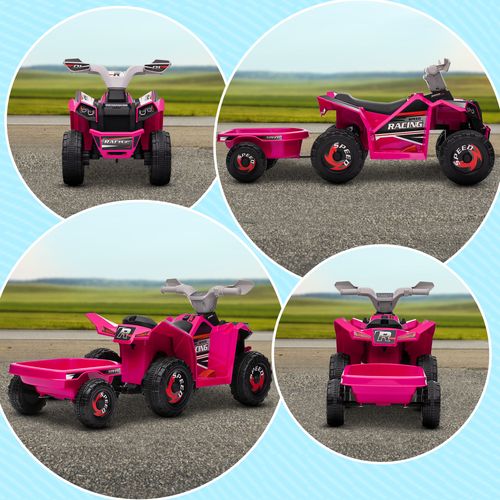 Electric Quad Bike, 6V Kids Ride On ATV w/ Back Trailer for 18-36 Months - Pink