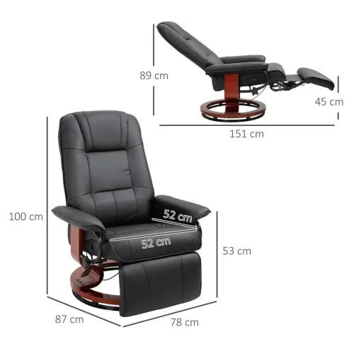 Luxurious Ergonomic Recliner with Footrest - Black PU Leather Sofa Chair