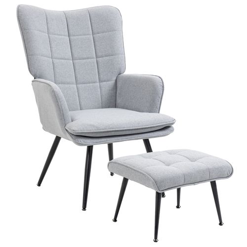 Modern HOMCOM Armchair & Footstool Set - Luxe Comfort in Light Grey