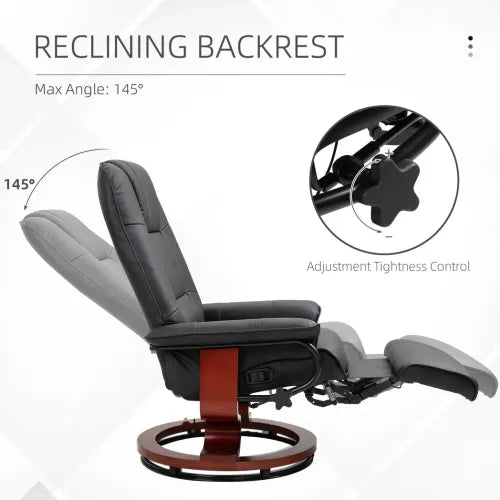 Luxurious Ergonomic Recliner with Footrest - Black PU Leather Sofa Chair