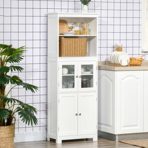 Elegant HOMCOM White Kitchen Pantry Cabinet with Adjustable Shelves & Glass Doors