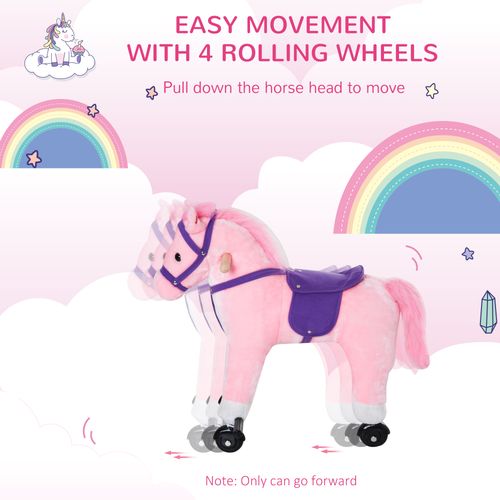 Plush Wheeled Rocking Horse Ride-On Toy with Sounds for Active Young Riders