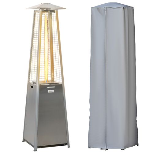 Outsunny 11.2KW Patio Gas Heater Pyramid Heater w/ Regulator Hose Cover, Silver