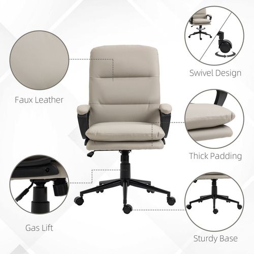 Vinsetto Grey PU Leather Ergonomic Office Chair with Adjustable Height & Armrests