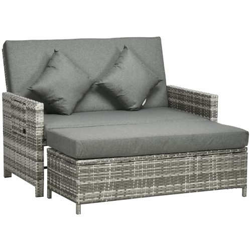 Outsunny Adjustable Rattan Daybed Set: 2-Seater Patio Lounger & Storage Stool