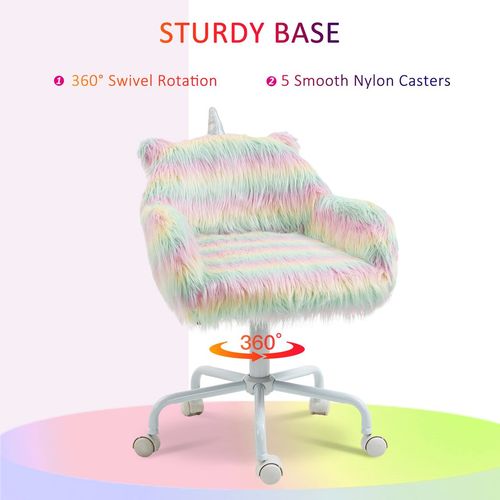Vinsetto Unicorn Desk Chair - Fluffy Faux Fur Home Office Chair with Armrests