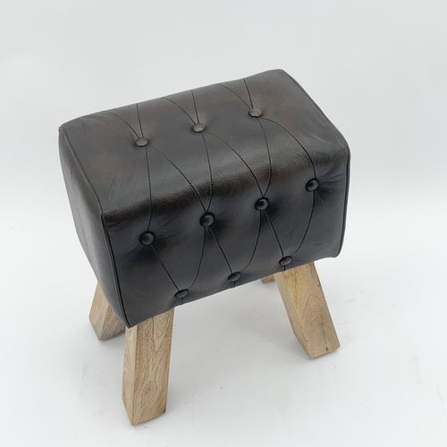 Chic 50CM Leather Footstool with Elegant Button Detailing - Versatile Comfort