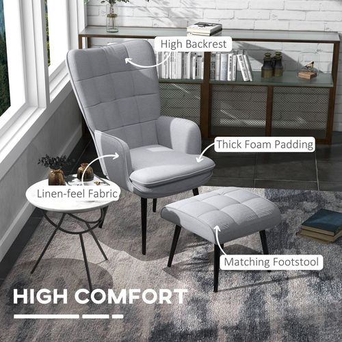 Modern HOMCOM Armchair & Footstool Set - Luxe Comfort in Light Grey