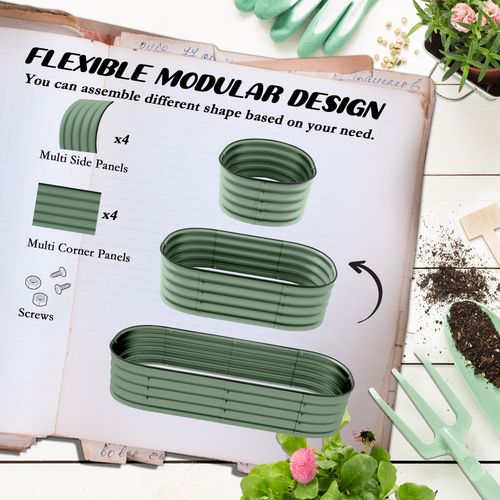 Outsunny Galvanised Raised Garden Bed Planter Box with Safety Edging, Green