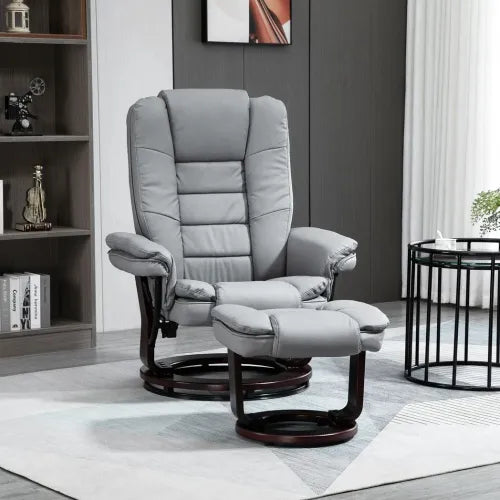 Luxurious Grey Swivel Recliner with Footrest - Comfort Meets Style