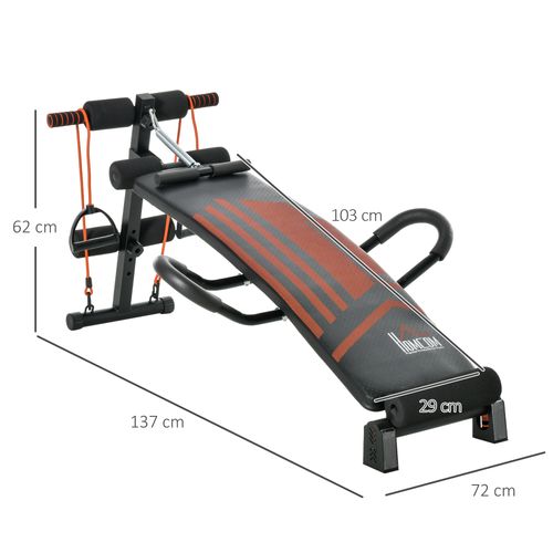 HOMCOM Adjustable Sit-Up Bench with Comfort Headrest & Resistance Ropes