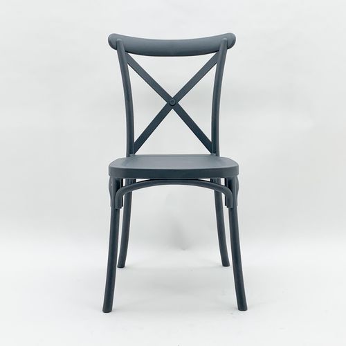 Stackable Grey Plastic French Cross-Back Chair - Modern & Versatile Comfort