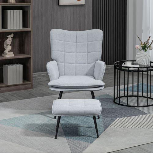 Modern HOMCOM Armchair & Footstool Set - Luxe Comfort in Light Grey