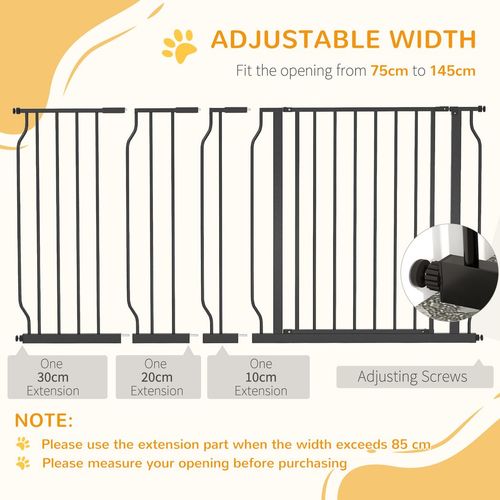 Adjustable Pet Safety Gate with Door - Fits 75-145cm Openings, Black Finish