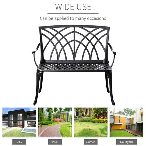 Outsunny Ergonomic 2-Seater Cast Aluminium Garden Loveseat with Stylish Armrests