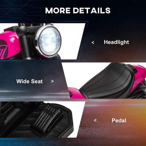 Pink 6V Electric Motorbike for Toddlers with Training Wheels & Headlight