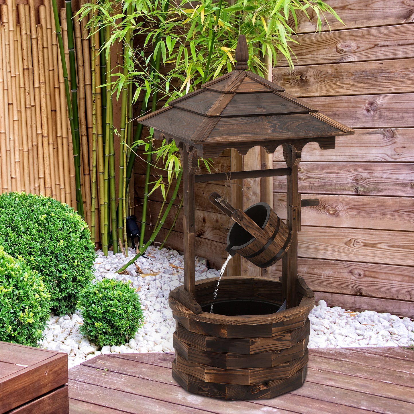Enchanting Fir Wood Wishing Well Fountain for Stunning Garden Decor