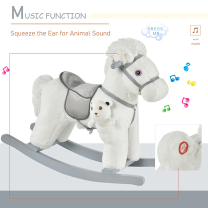 Delightful Plush Rocking Horse for Toddlers with Sound & Cuddly Bear Pocket