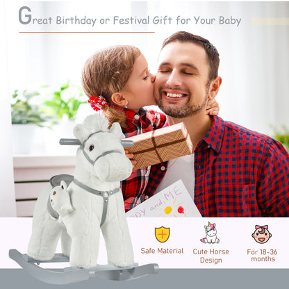 Delightful Plush Rocking Horse for Toddlers with Sound & Cuddly Bear Pocket