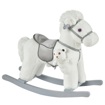 Delightful Plush Rocking Horse for Toddlers with Sound & Cuddly Bear Pocket