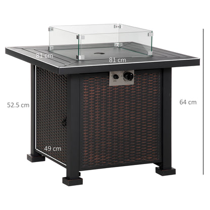 Outdoor Propane Gas Fire Pit Table Wind Screen & Glass Beads, Black Outsunny