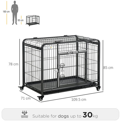 Portable 78x109cm Metal Dog Cage with Locking Wheels - Secure & Spacious Kennel