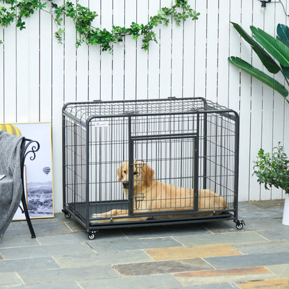 Portable 78x109cm Metal Dog Cage with Locking Wheels - Secure & Spacious Kennel
