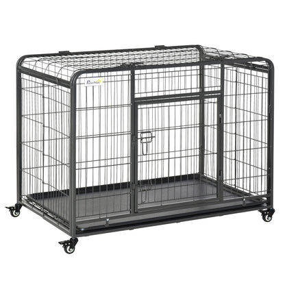 Portable 78x109cm Metal Dog Cage with Locking Wheels - Secure & Spacious Kennel
