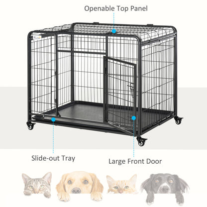 Portable 78x109cm Metal Dog Cage with Locking Wheels - Secure & Spacious Kennel