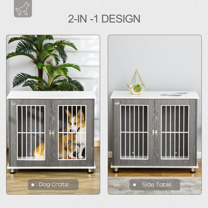 Stylish Grey & White Dog Crate with Locking Door - Dual Functionality Table!