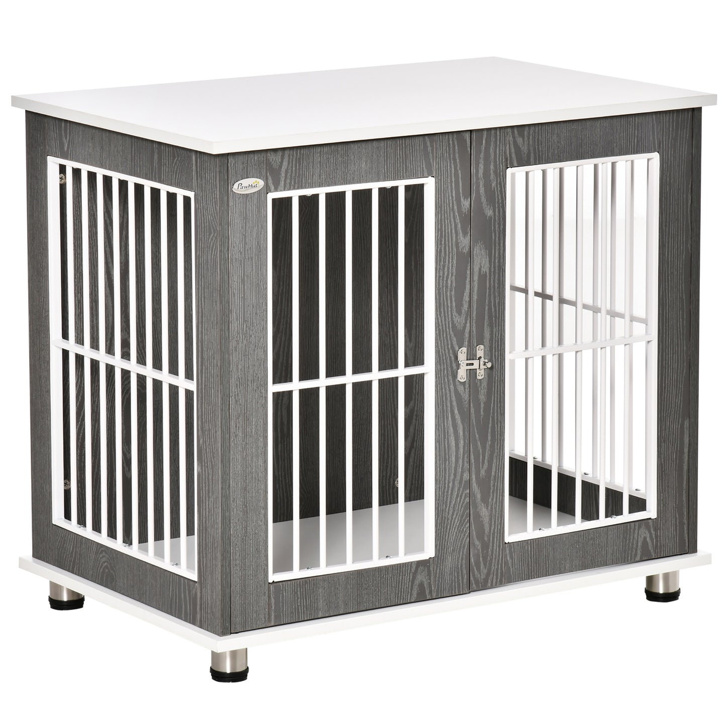 Stylish Grey & White Dog Crate with Locking Door - Dual Functionality Table!